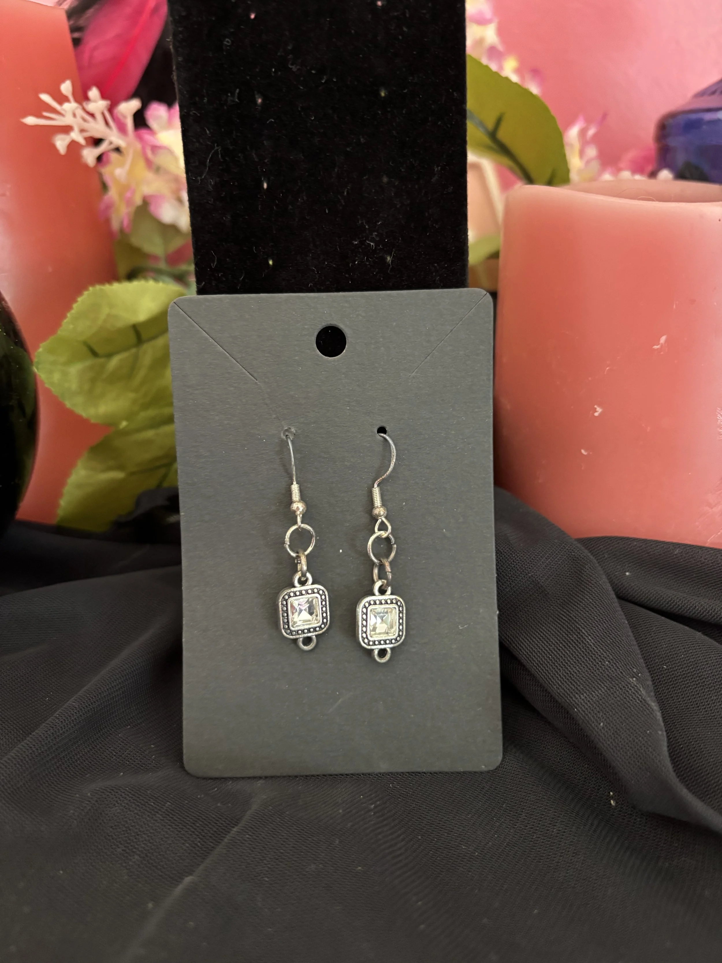 Vintage Square Crystal Frame Earrings