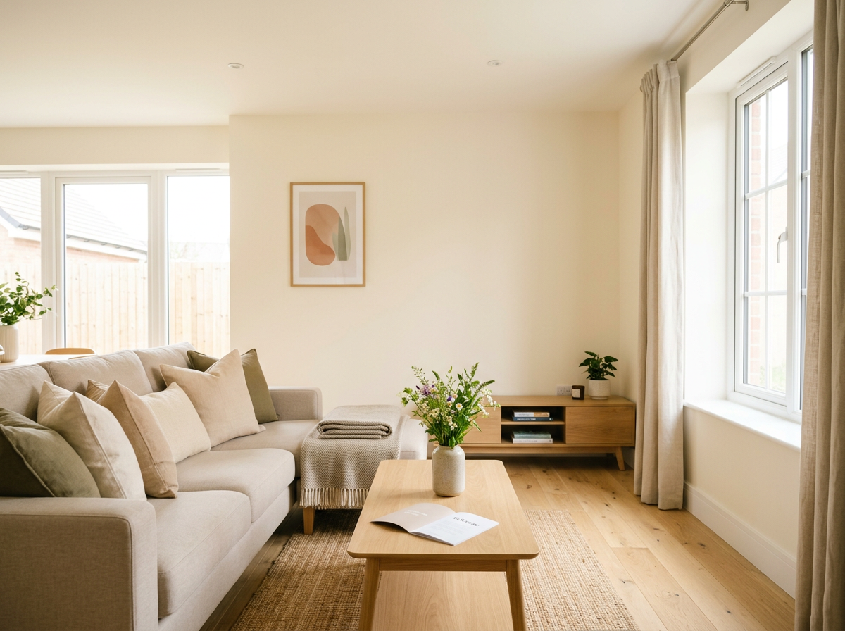 Guest-ready living room with neutral styling