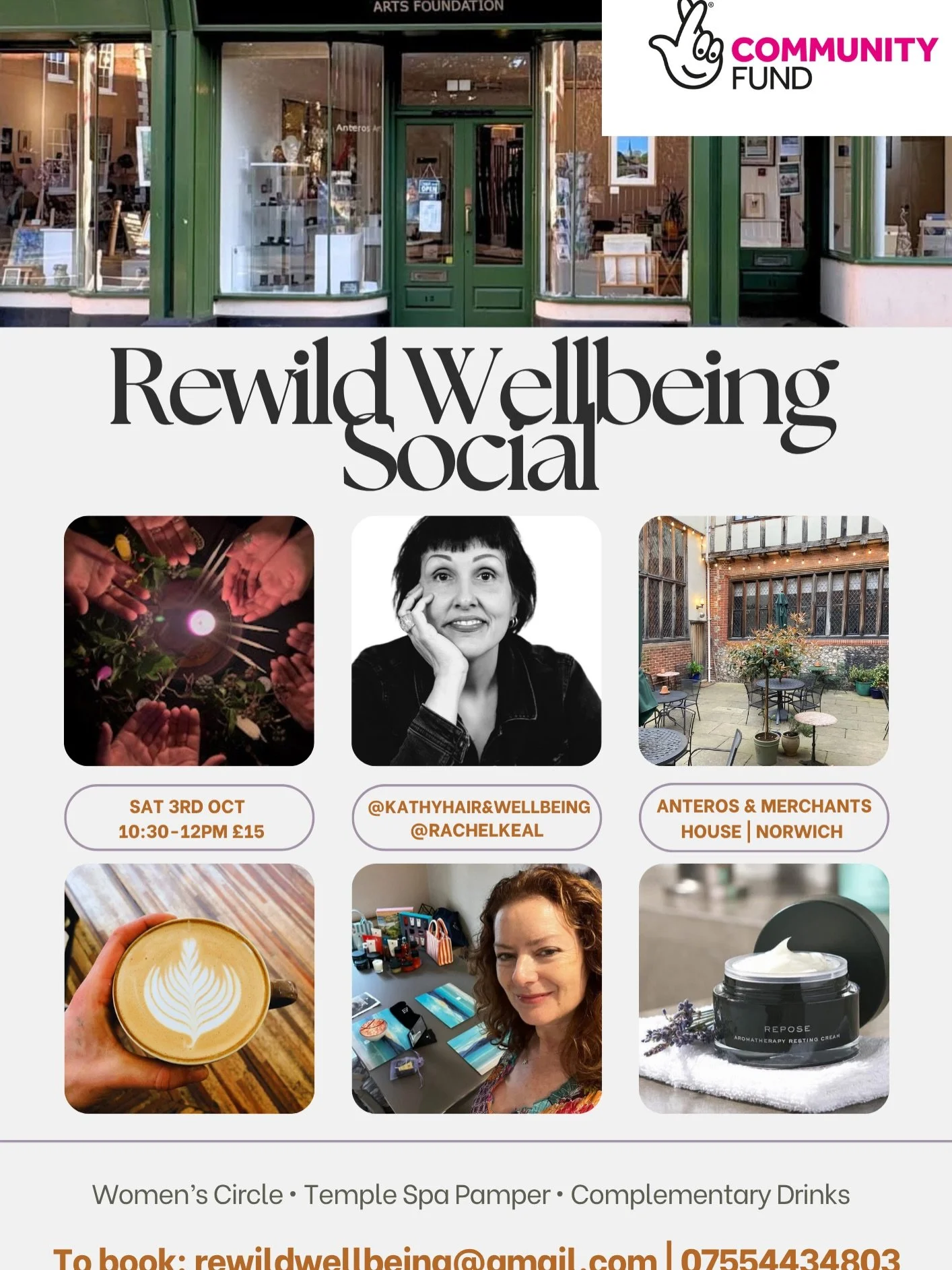 🍁✨REWILD WELLBEING SOCIAL @AnterosArts @merchantshousenorwich Norwich | Sat 3rd Oct 10:30-12pm

An autumnal Women&rsquo;s Circle and Temple Spa Pamper in the charming characterful rabbit warren of Grade II Heritage-listed buildings on Fye Bridge in 