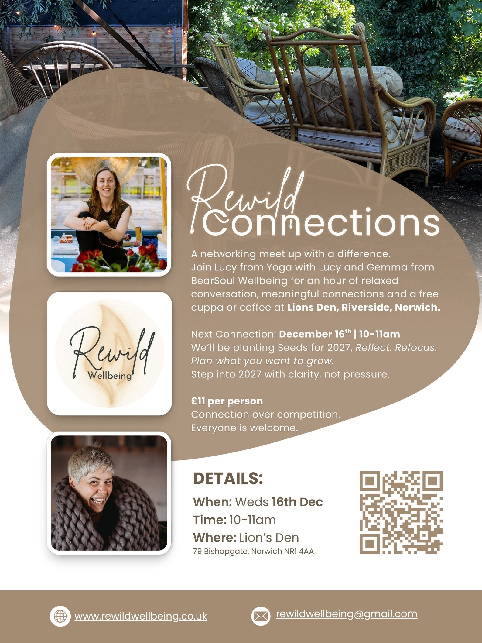 Our Biz Meet Ups return🔥REWILD CONNECTIONS @thelionsdennorwich (River) | Wed 16th Dec 10-11am

Celebrate with us for an end of year power hour and complementary festive cuppa beside the cosy fireplaces, fairy lights and blankets in this oasis in the