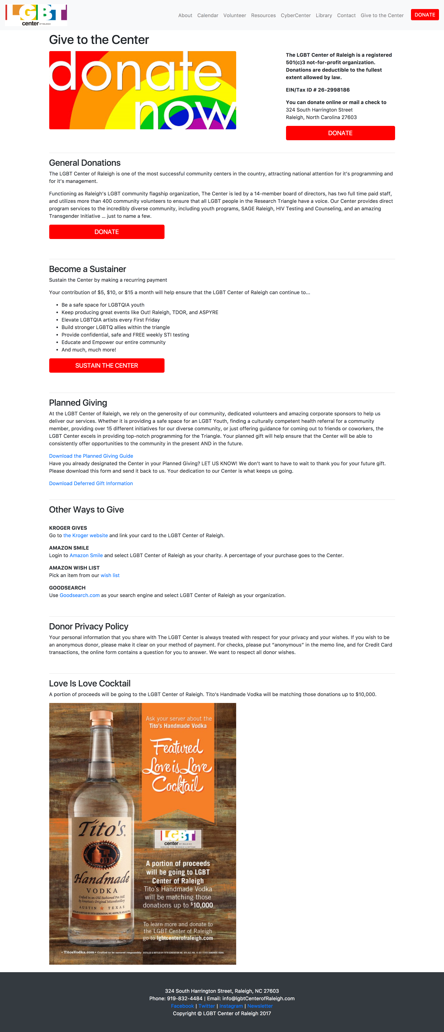 The redesigned “Donate” page using a Bootstrap prototype