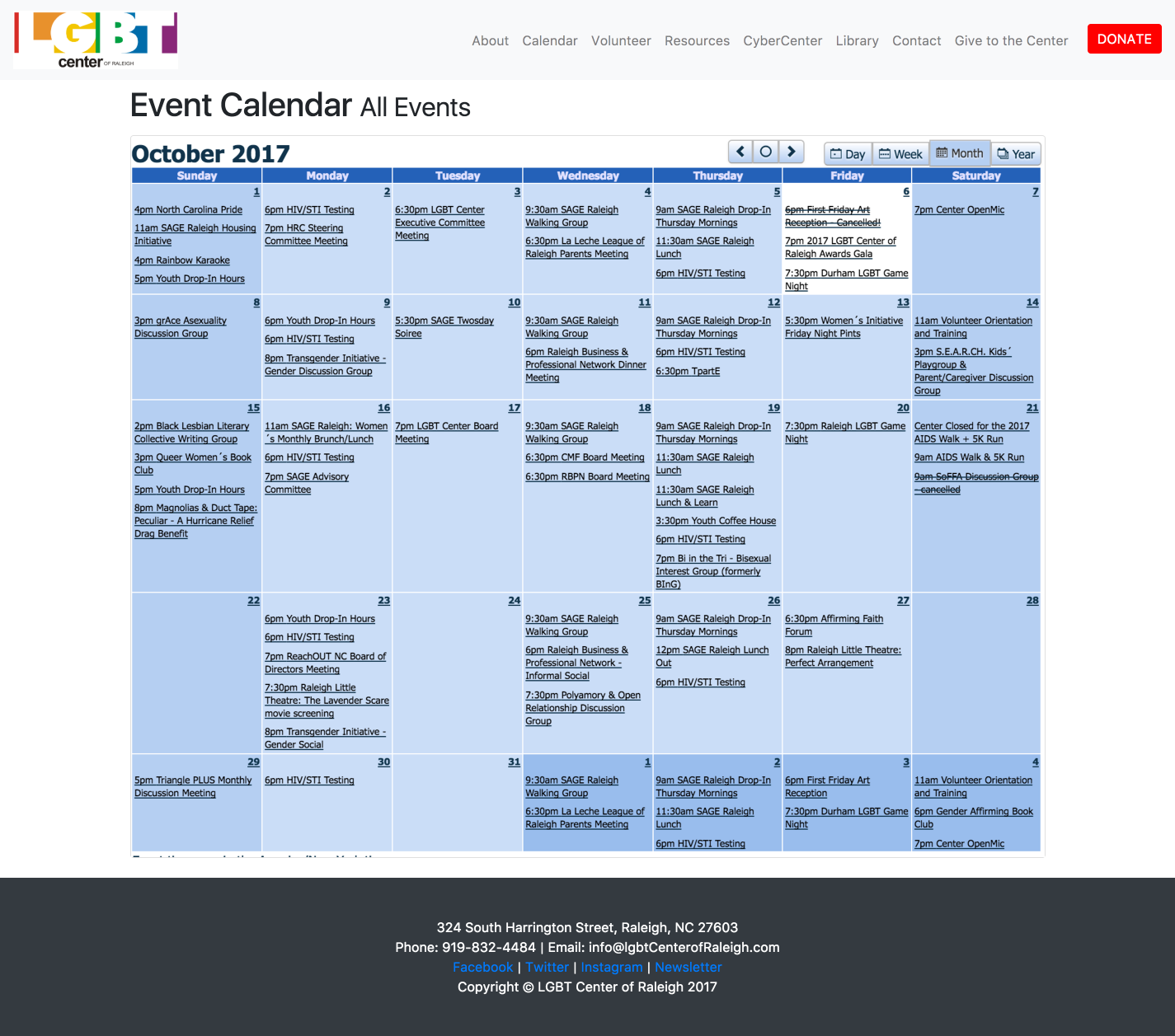 The redesigned “Calendar” page using a Bootstrap prototype