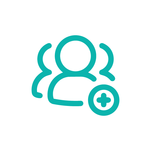 Icon of a person with a plus sign, indicating adding or medical care.