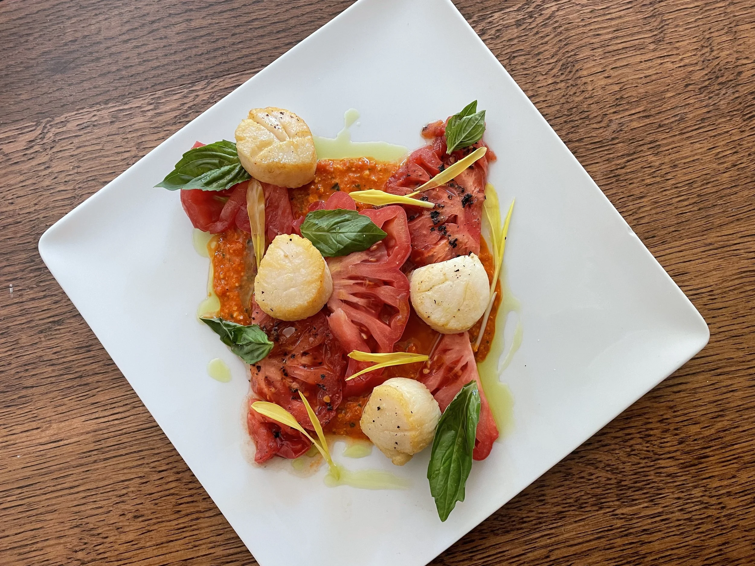 Seared scallops with heirloom tomato, private chef DC dinner party