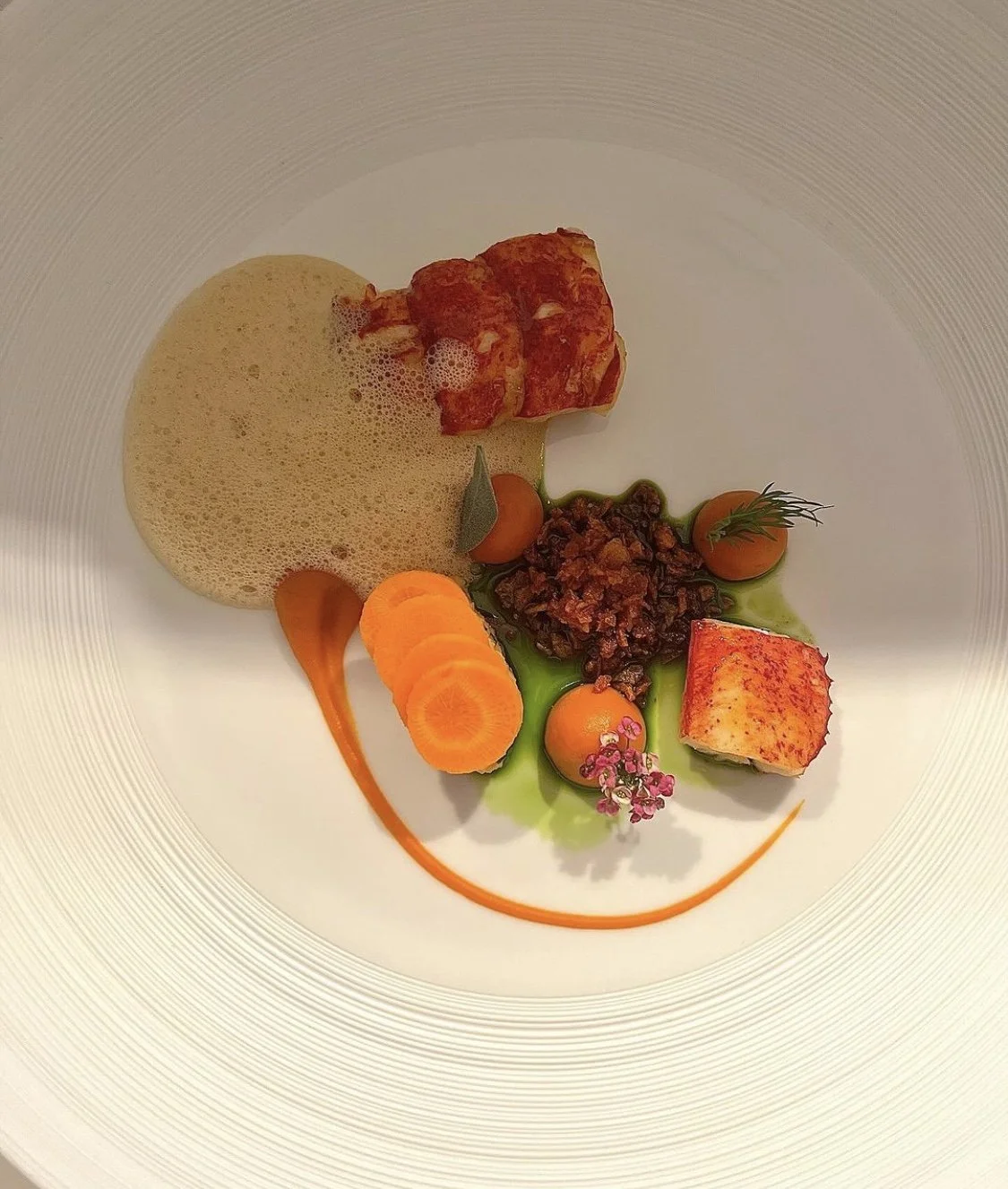 Seared lobster tail with carrot puree, private chef Washington DC dinner service