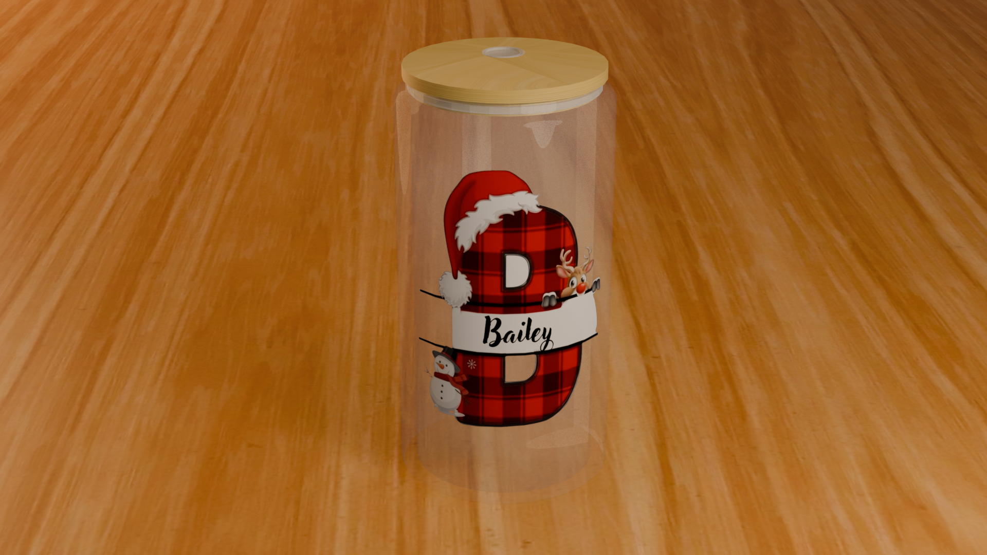 Customizable Monogram Santa 16oz Glass Can