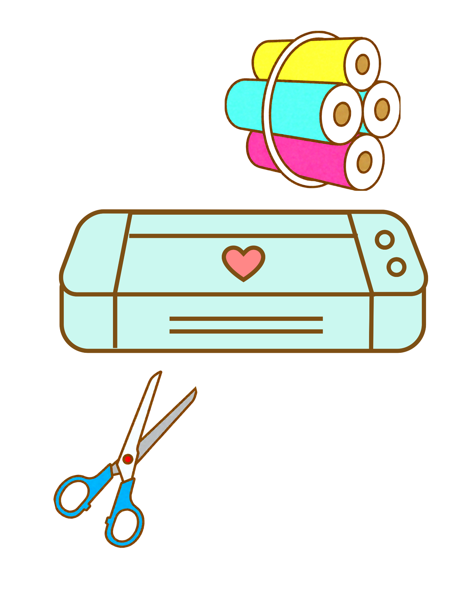 A box of scissors, with the word 'LOVE' on it, and a pair of open scissors cutting a red thread.