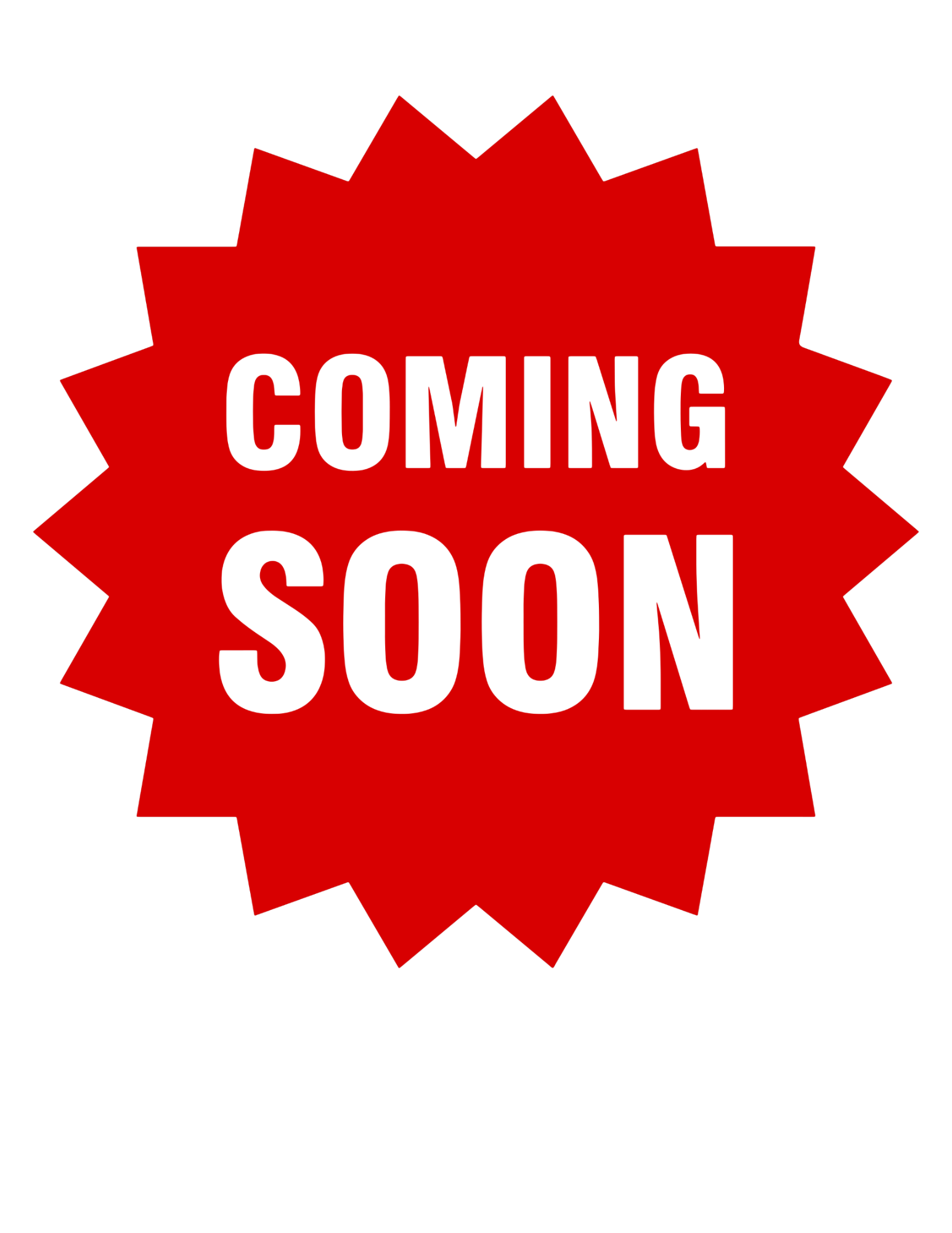 Red starburst badge with the words "Coming Soon" in white text.