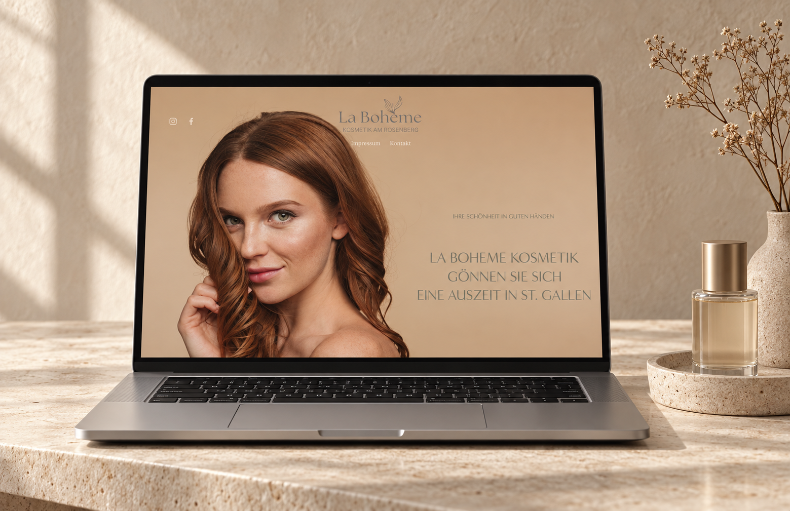 Website-Mock-up für La Bohème Kosmetik in einer ruhigen, eleganten Markenwelt
