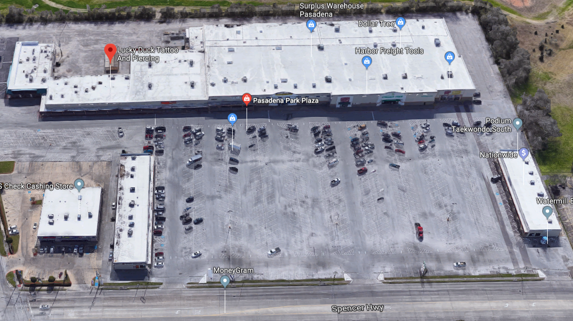 Aerial view of Pasadena Park Plaza in Pasadena, Texas