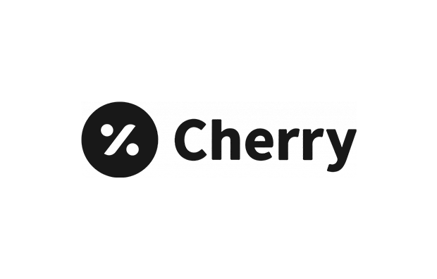 Logo with a percentage symbol and the word "cherry" in black