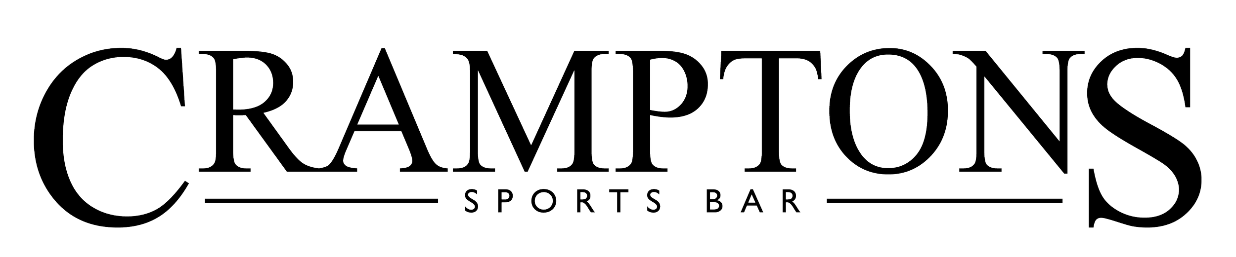 Logo for Crampions Sports Bar with stylized text and underlines.