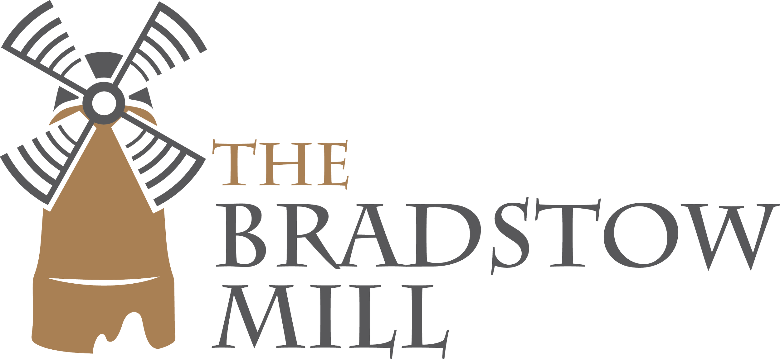 Logo of The Bradshaw Mill featuring a stylized windmill with a brown base and gray blades, with text that reads "The Bradshaw Mill."