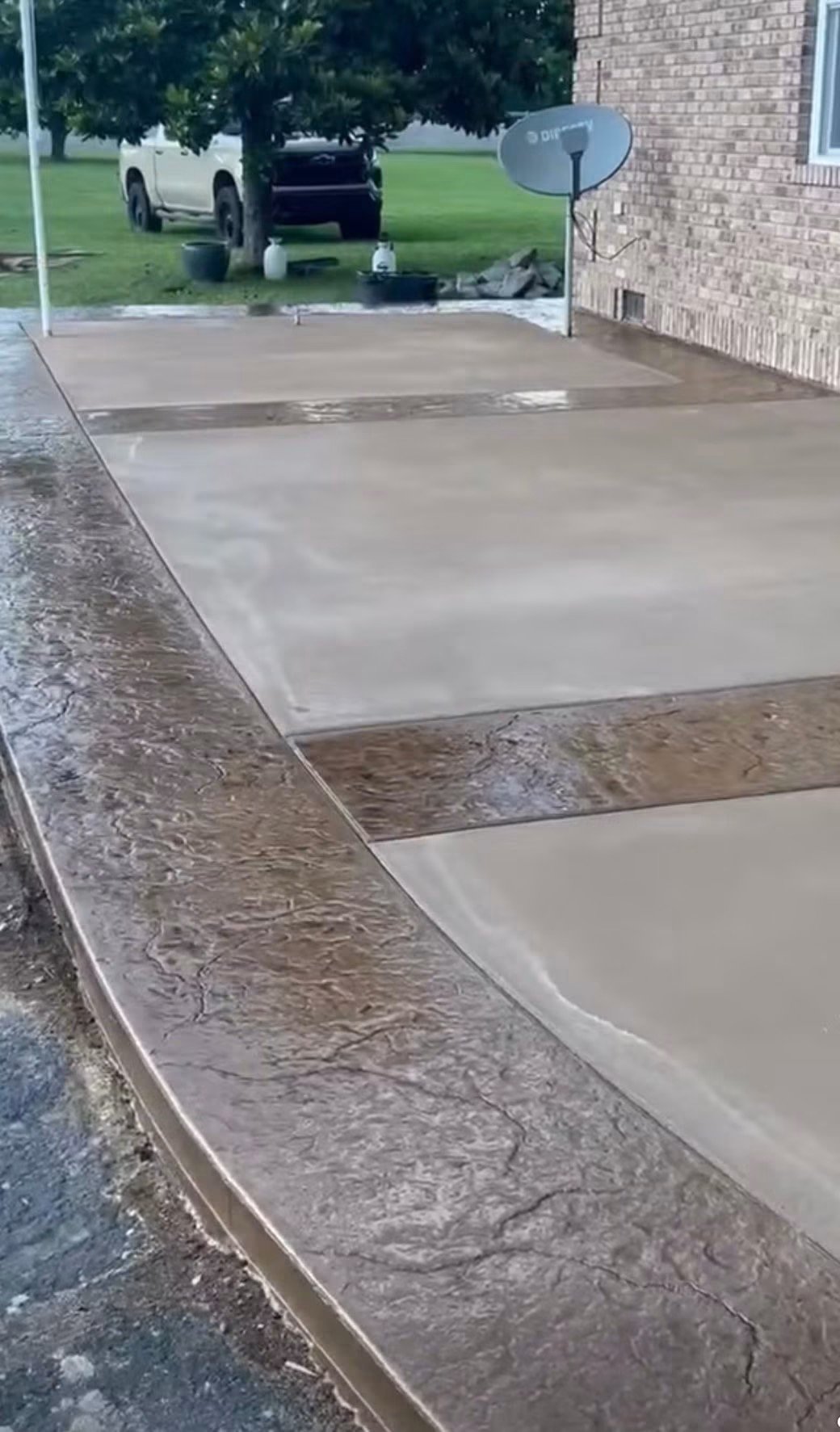 Decorative staining and stamped concrete completed by one of our trusted trade partners.