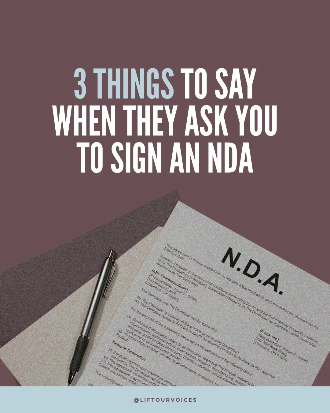 We talk a lot about not signing NDAs but how do you push back or buy yourself some time to review things more closely? 

Here are some suggestions! ➡️ 

Get your contracts analyzed for red flags with our LOV AI tool at liftourvoices.org