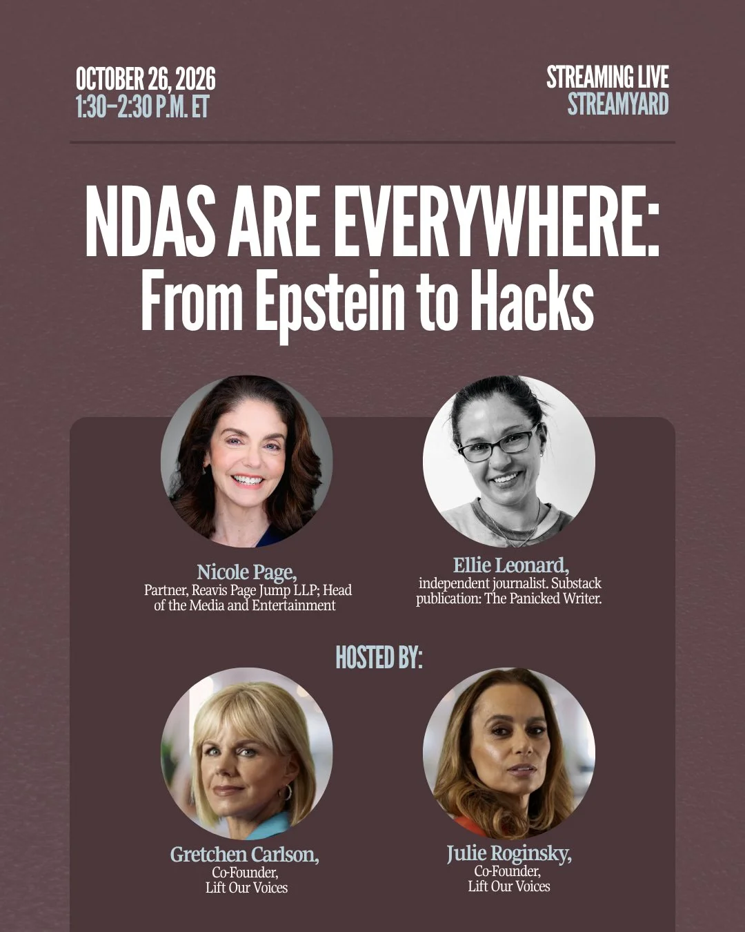 NDAs are all around us. You've heard about them in the Epstein Files. They were in shows like Furious and Hacks and believe it or not, there's a good chance you signed one at work too. 

Join us for a live discussion to break down NDAs not just in po
