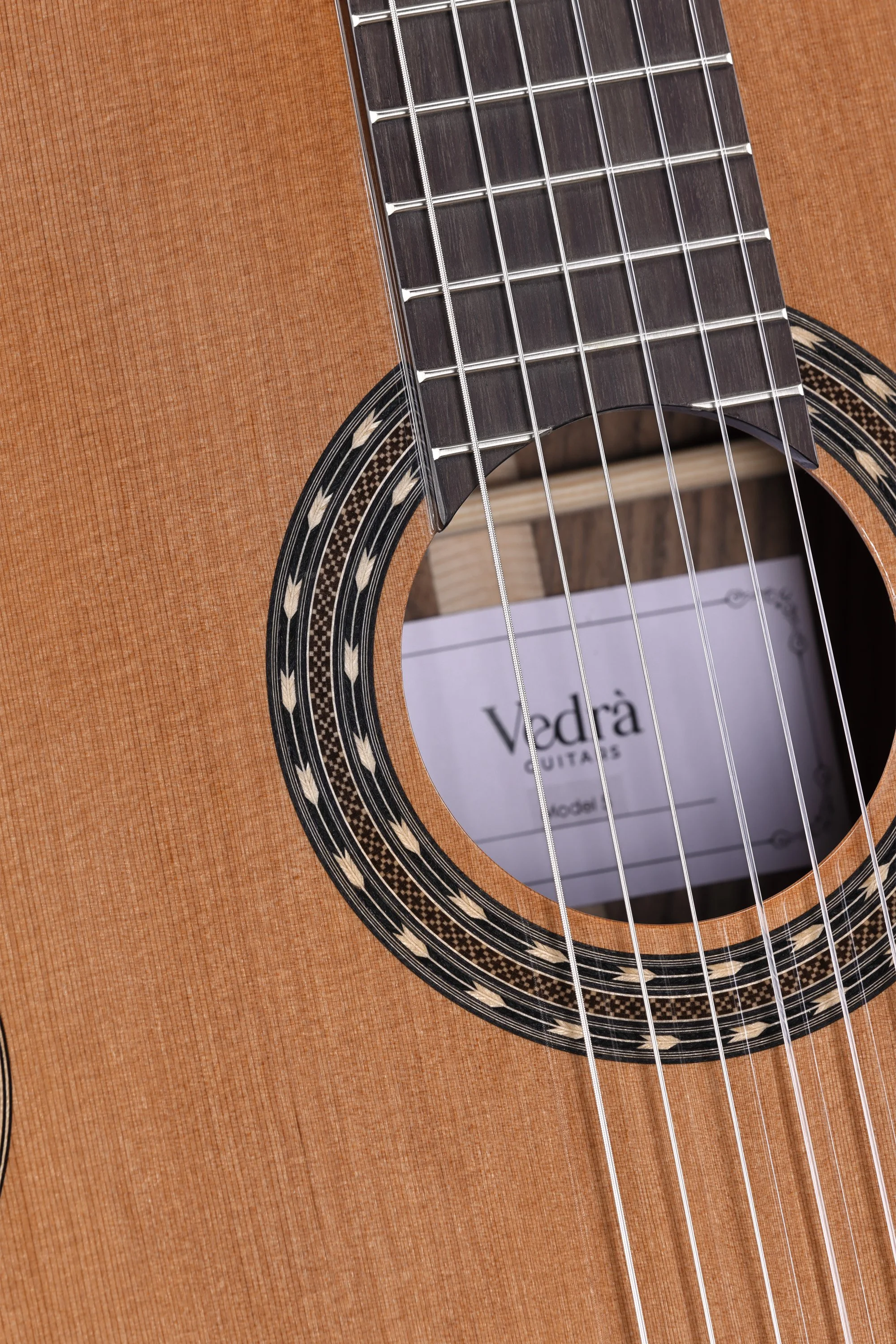 Vedra Model 5 Hybrid guitar, soundhole and rosette