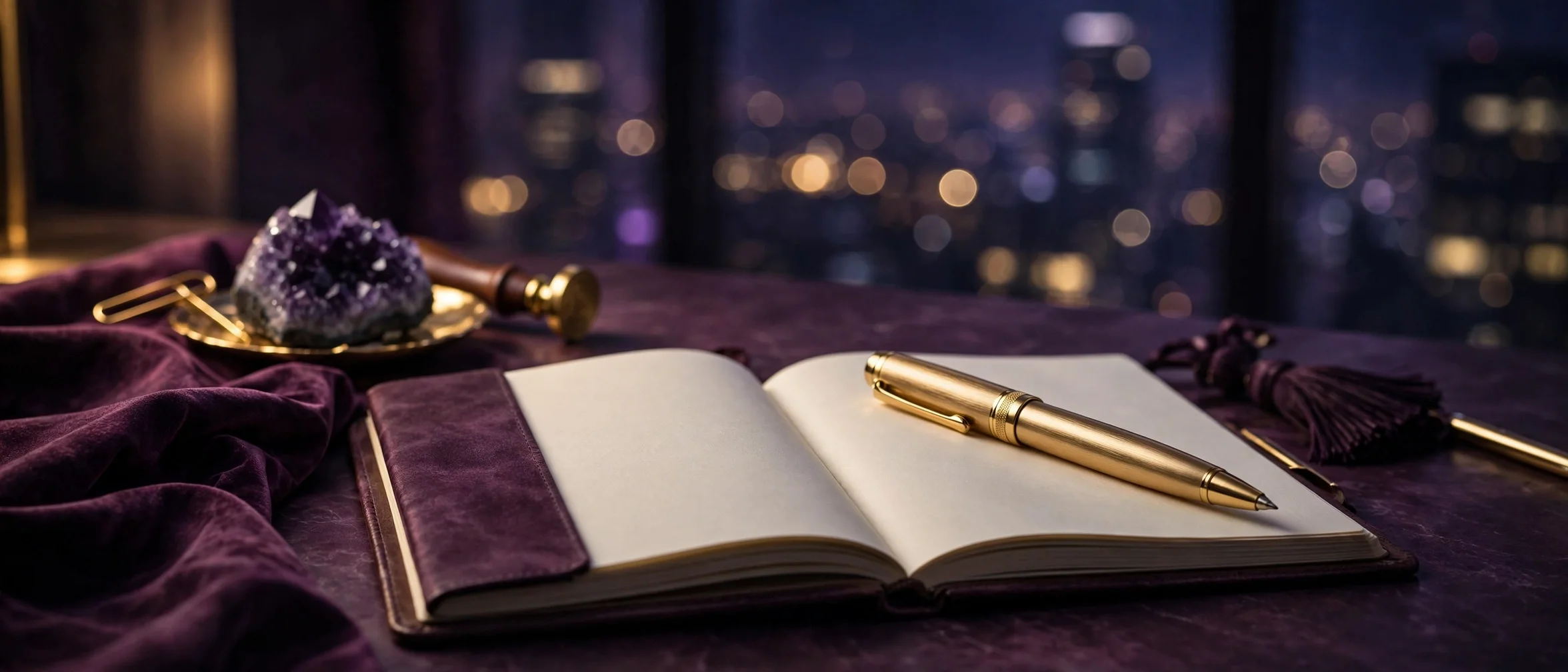 Company Pending concept call product in deep plum and gold branding