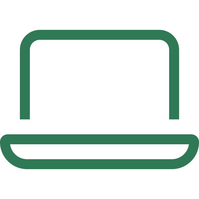 Icon of an open green laptop with a black screen and a metallic base.
