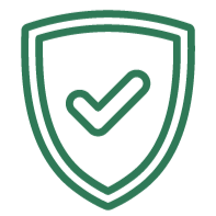 A shield icon with a checkmark inside, symbolizing security or protection.