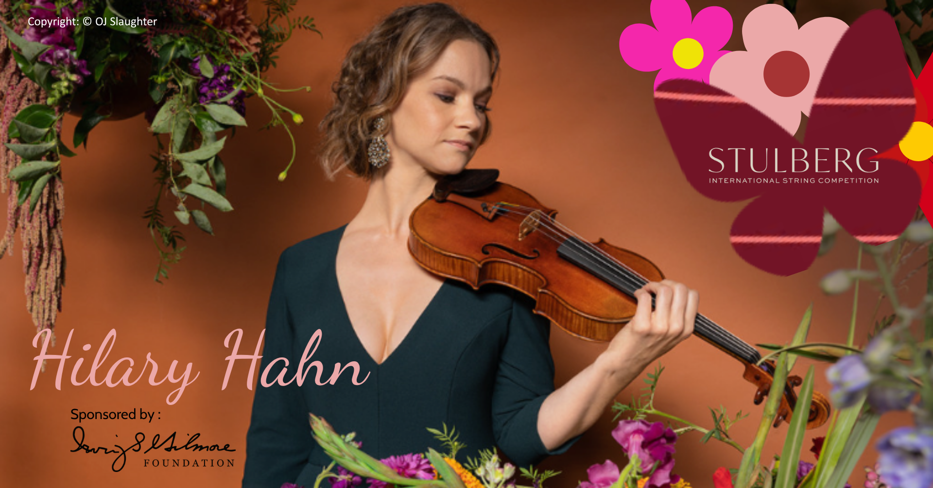A Facebook Event cover page for an event promoting violinist Hilary Hahn that was designed for a test event for The Stulberg String Orchestra.