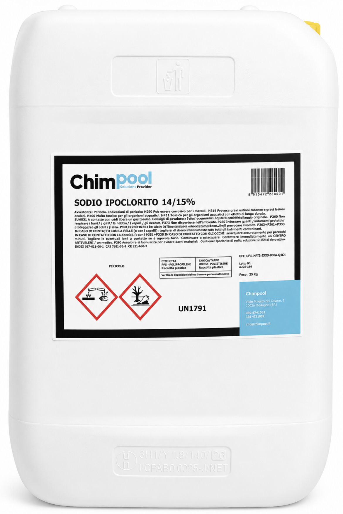 Sodio ipoclorito 14/15% 25kg