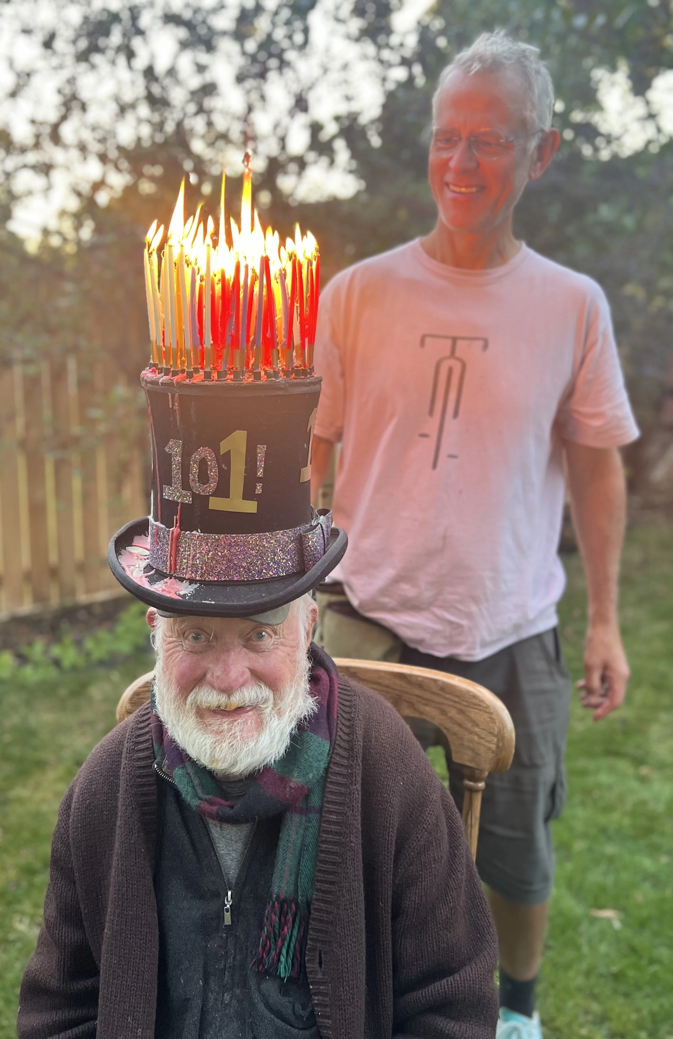 A hat with 101 candles for Grandpa Georges birthday!
