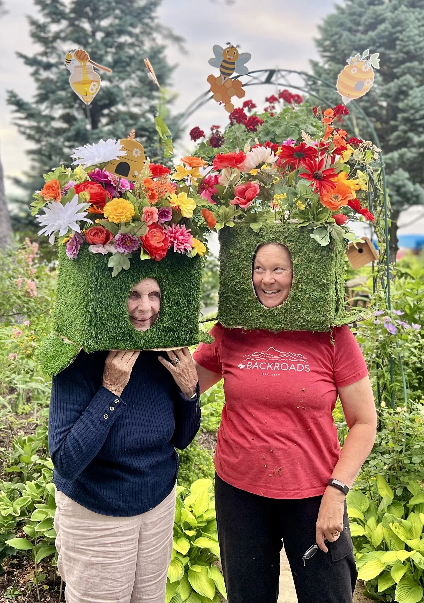 Flower hats for a neighborhood 4th of July parade