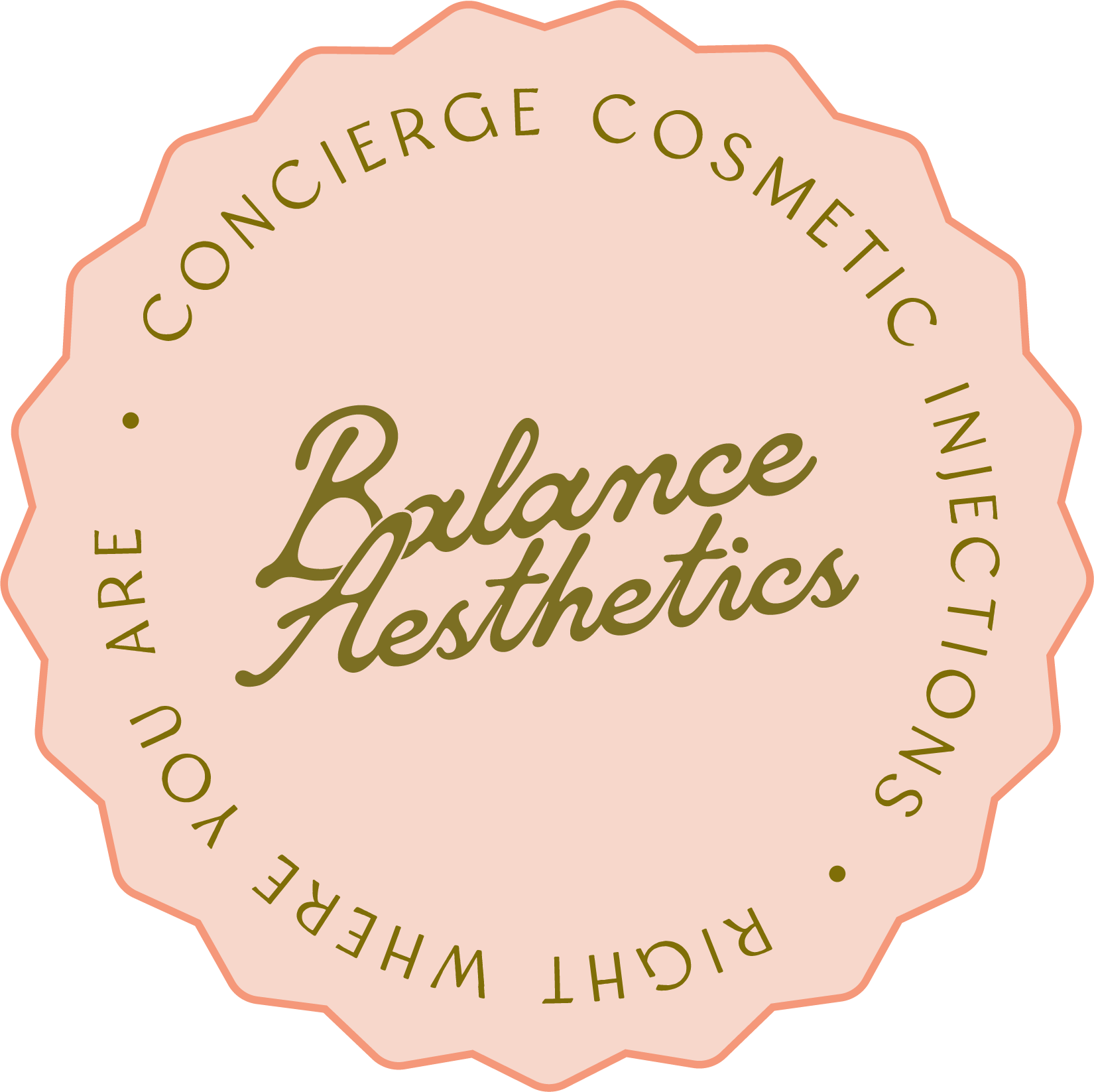 Balance Aesthetics circular brand stamp reading "concierge cosmetic injections," Wilmington NC