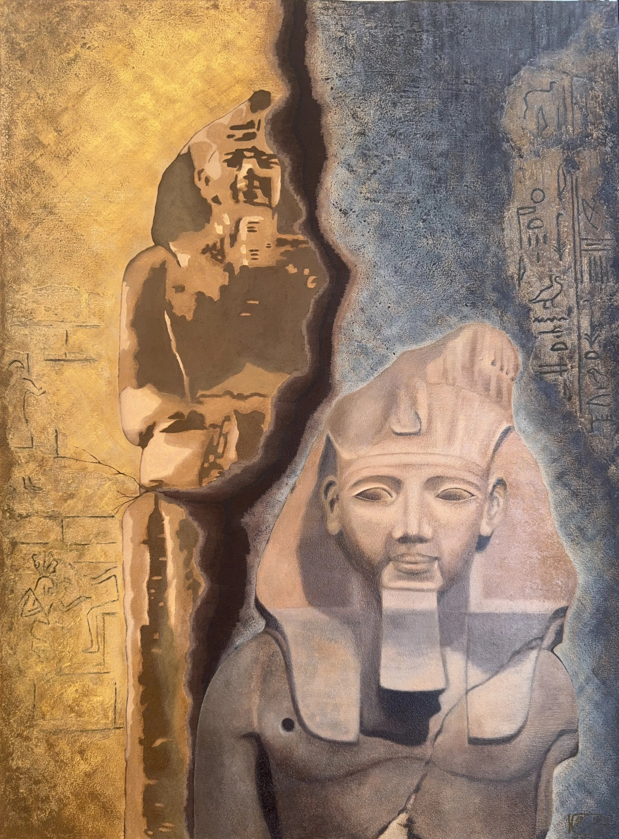 Young Memnon — mixed media on canvas by Elena Soliman, Echoes of Displaced Antiques series