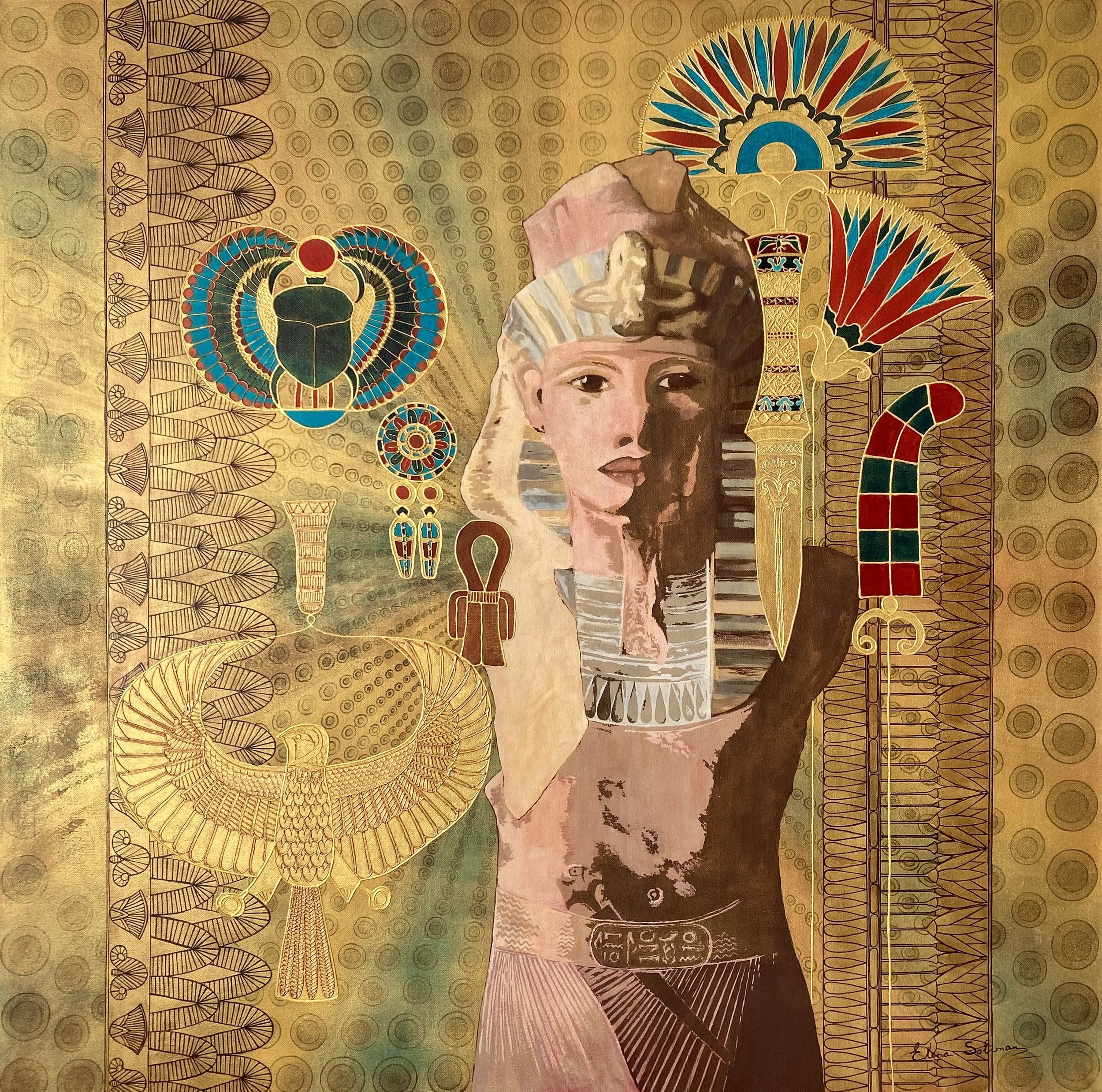 Heritage of Egypt — contemporary Egyptian painting, mixed media  on canvas by Elena Soliman, Heritage of Egypt series, 2024