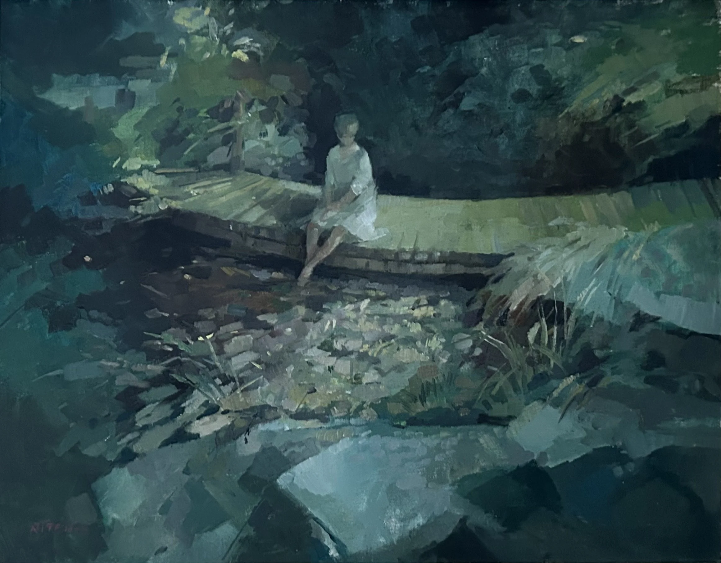 Priscilla Ritchie (British, 20th/21st century) - 'The Foot Bridge' - original oil on canvas