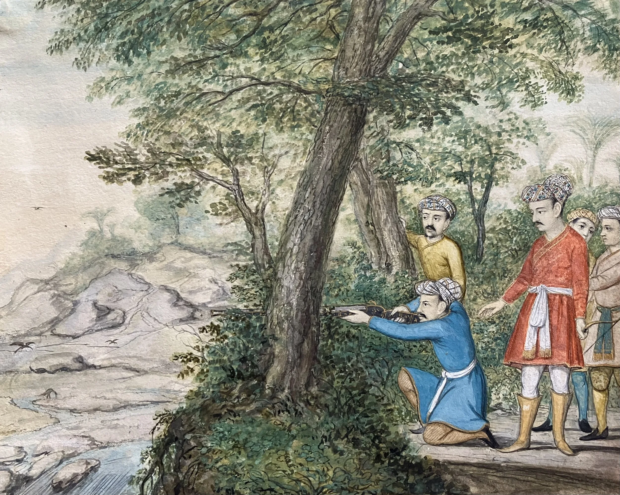 Indian School – A Princely Shooting Party – original watercolour painting