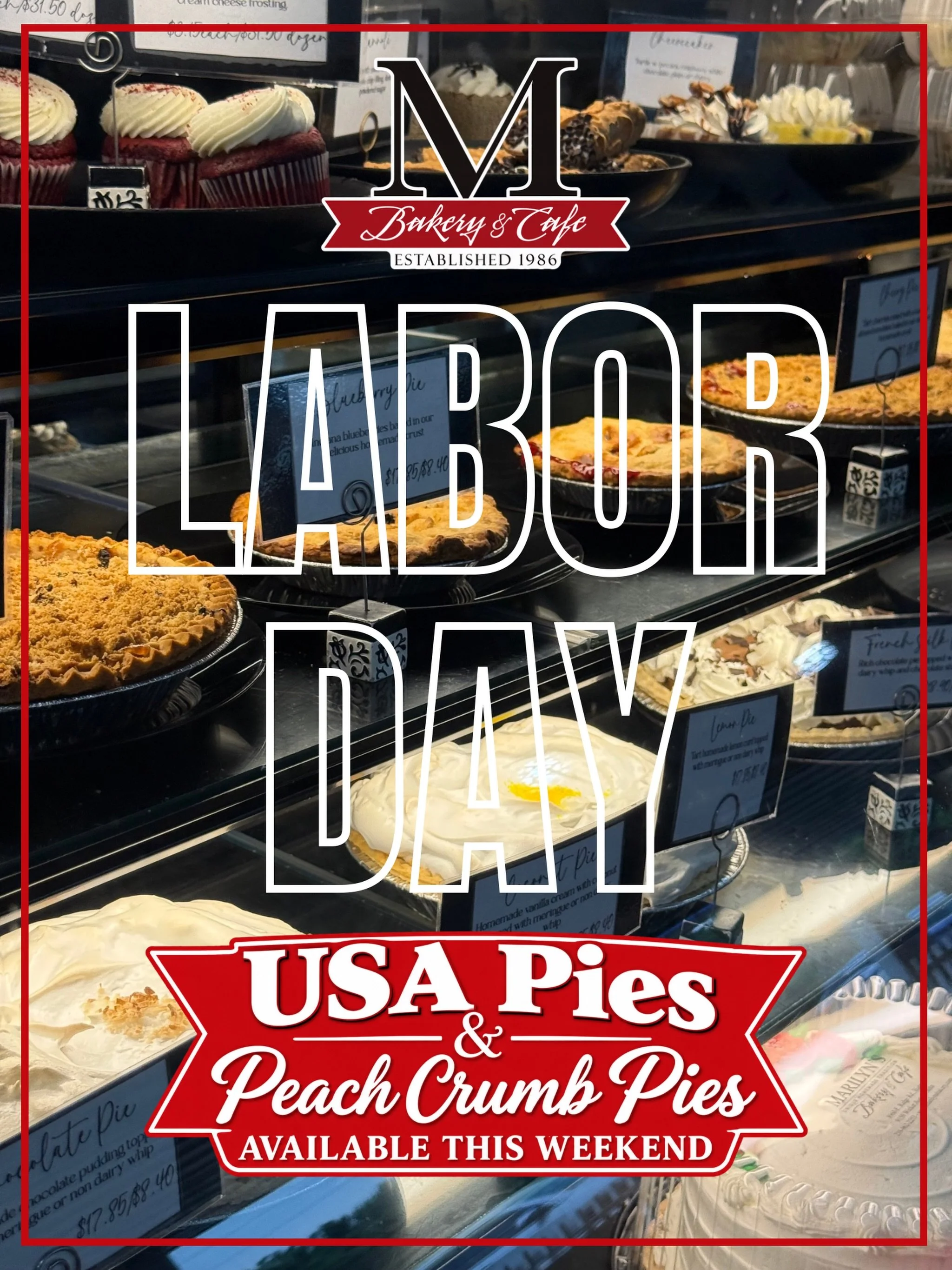 🇺🇸🥧 USA PIES + PEACH CRUMB PIES THIS WEEKEND! 🥧

We&rsquo;re holding onto that last little taste of summer at Marilyn&rsquo;s! ☀️

Our beautiful USA Pies are available this weekend, along with one of our seasonal favorites&hellip; Peach Crumb Pie