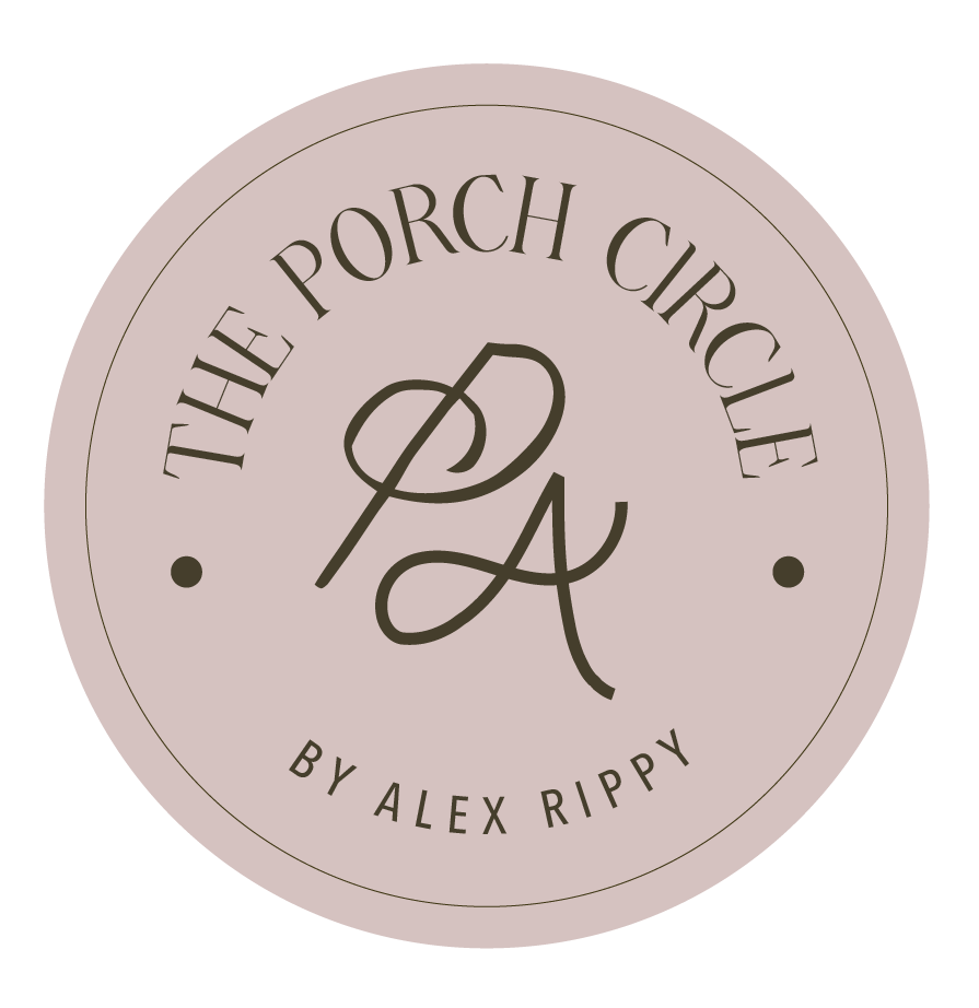 Logo for The Porch Circle by Alex Rippy, featuring a circular design with stylish text and a monogram in the center.