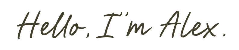 Text that says, "Hello, I'm Alex." in a handwritten font.