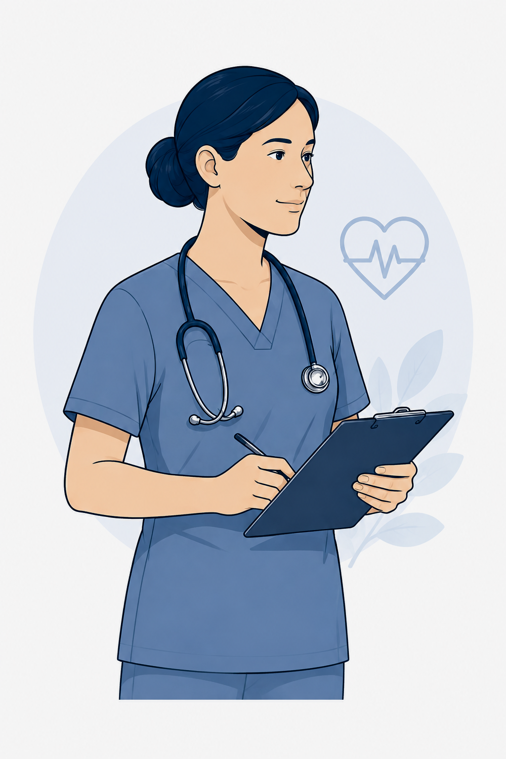 Illustration of a registered nurse offering skilled nursing care, patient assessment, and clinical operations management.