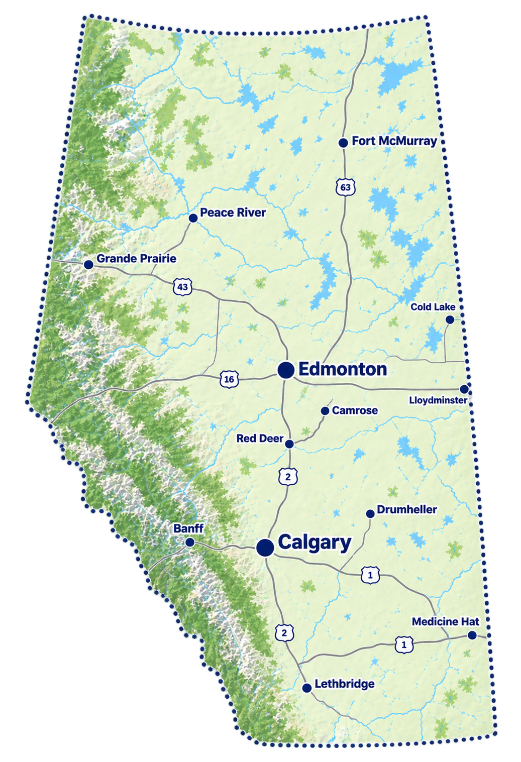 Map showing provincial medical staffing and onsite paramedic deployment coverage zones throughout Alberta.