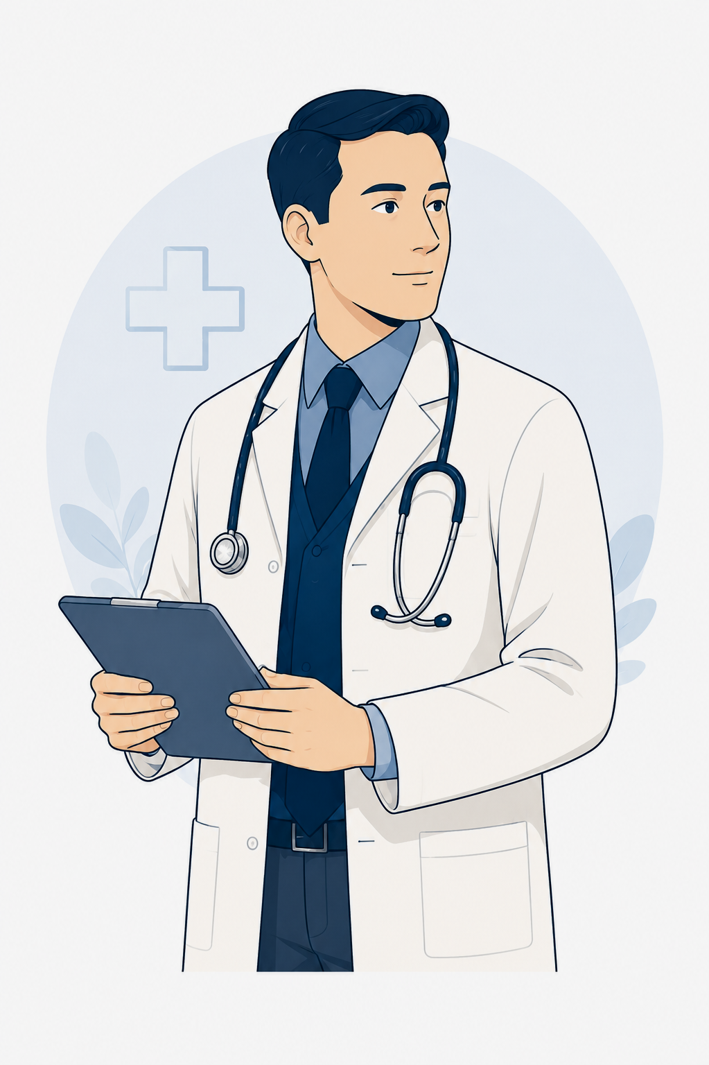 Illustration of a physician providing online medical control, treatment decisions, and clinical consultations.