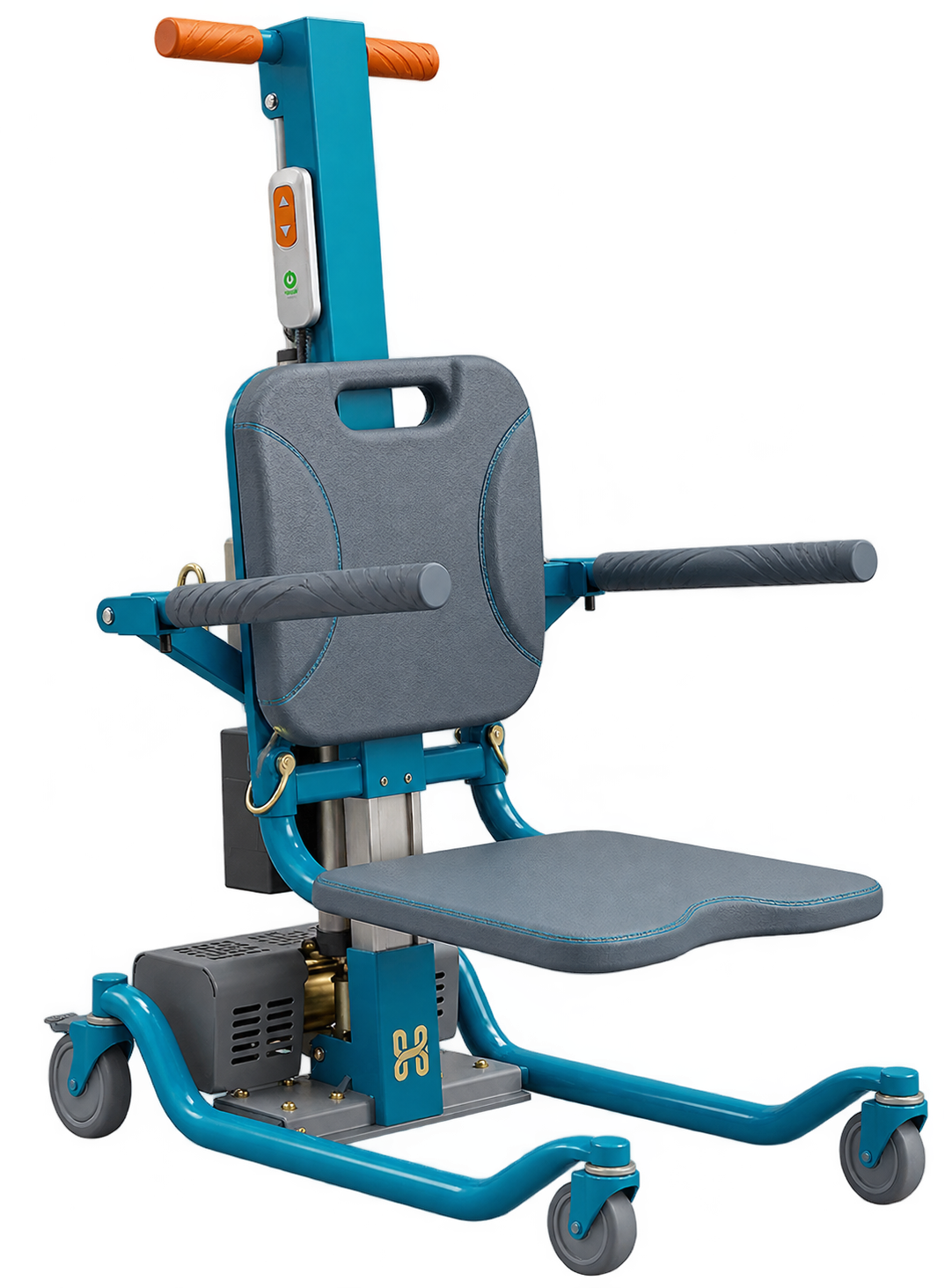 An advanced battery-powered mobile chair lift used by on-site paramedics for safe, upright patient transfers.