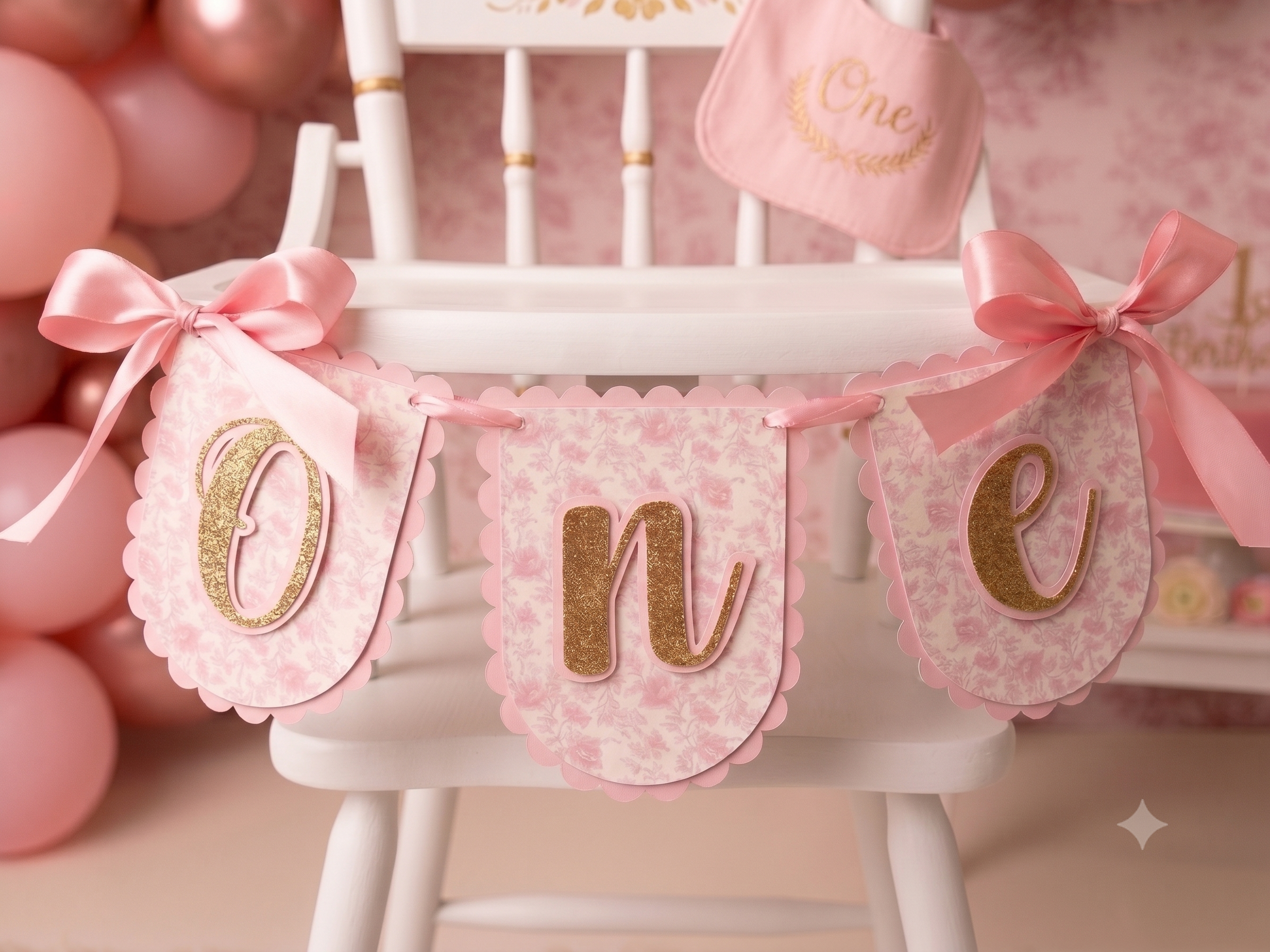 One Banner - Pink Floral Toile