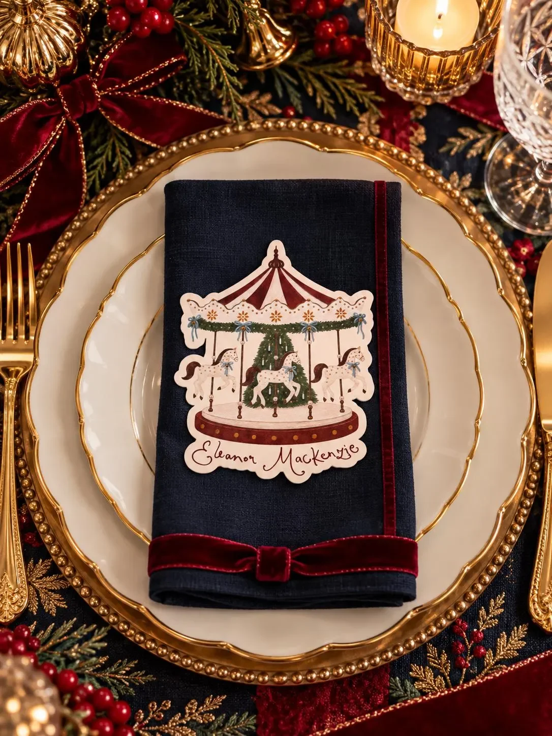 Personalized Christmas Carousel Place Cards