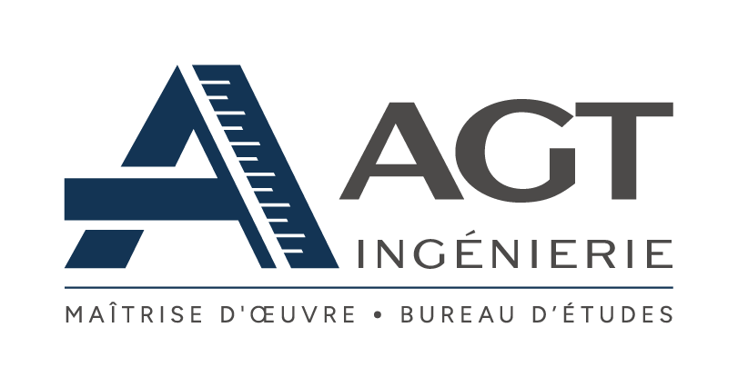Logo de l'entreprise AGT Ingénierie avec un symbole de règle et le texte 'MAÎTRISE D'ŒUVRE • BUREAU D'ÉTUDES'.