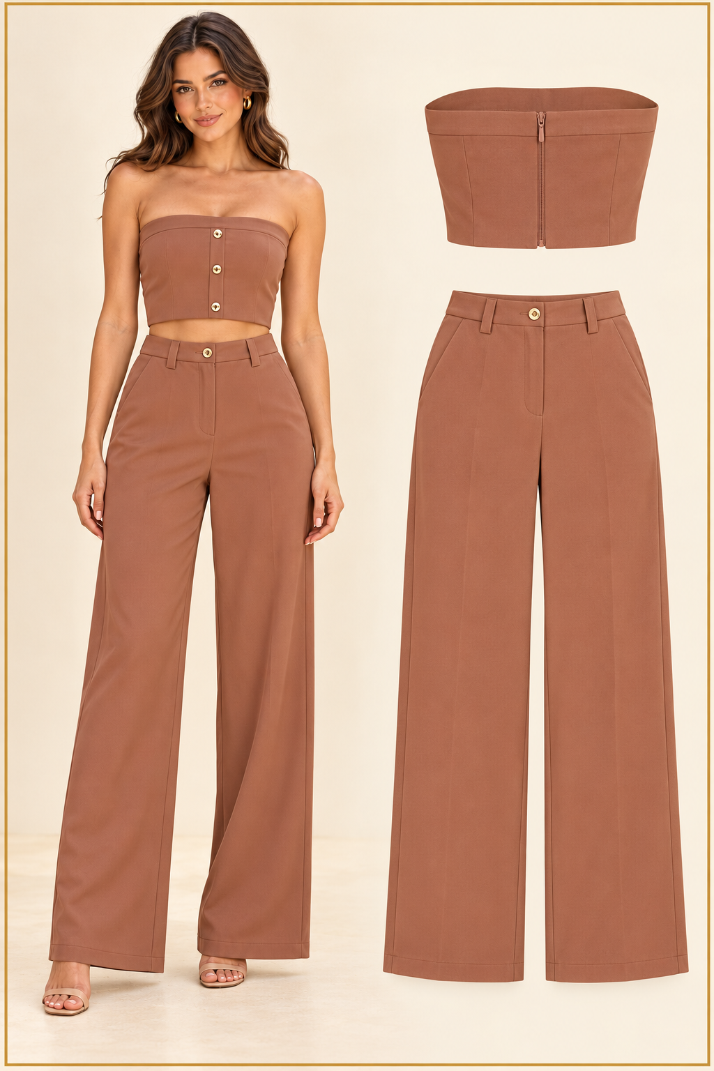 Conjunto de Alfaiataria – Calça Pantalona e Top Tomara que Caia