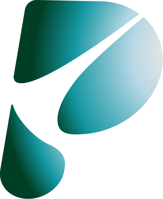 Teal gradient logo mark as an abstract letter P, for Purrmark.