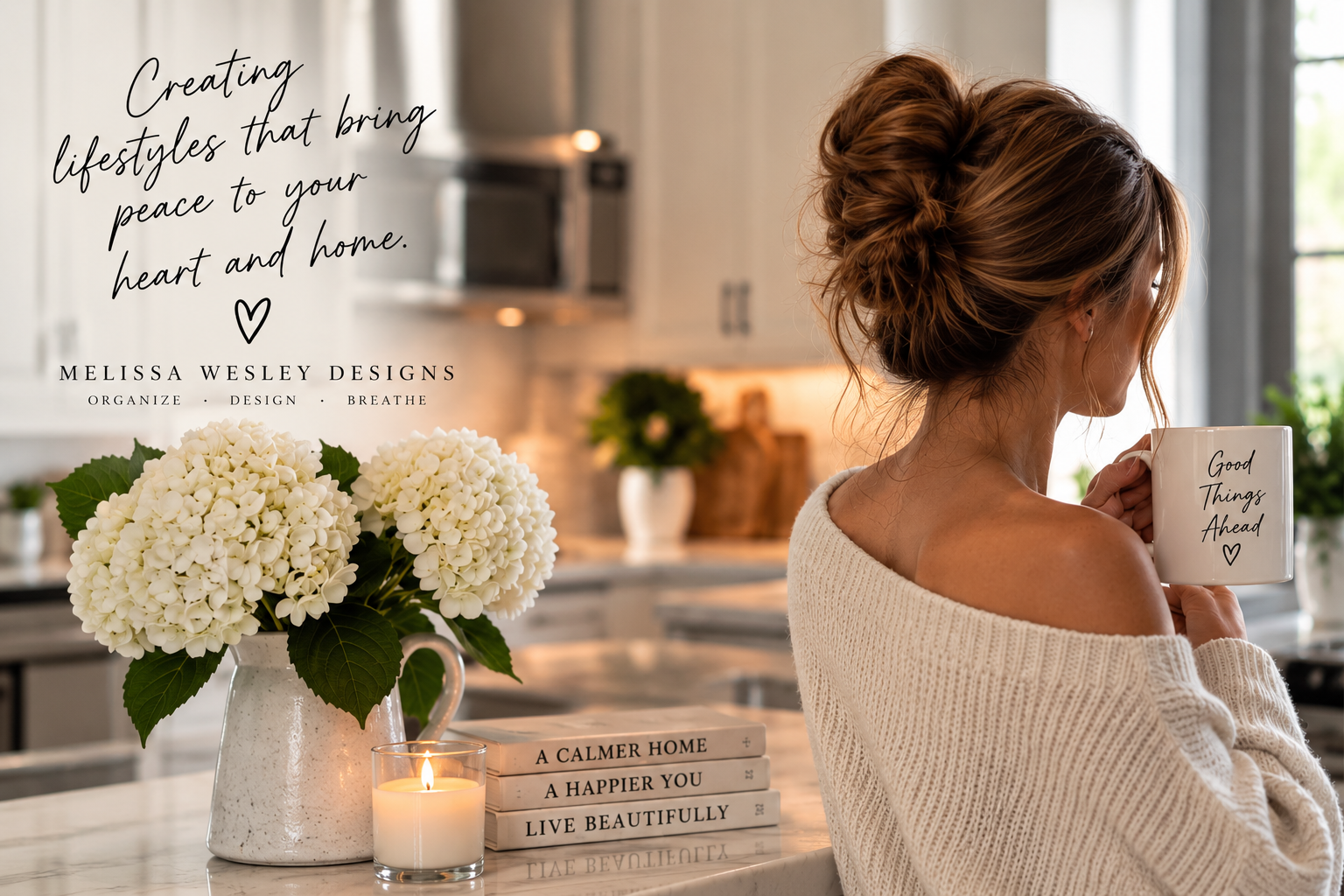 Casual Room Setting with woman, flowers