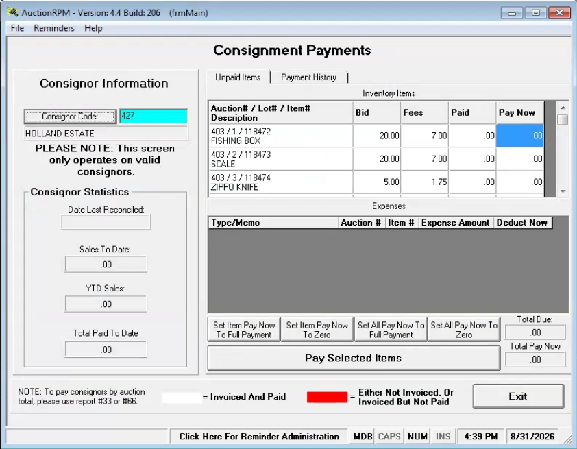 One of the worst parts of the auction process is settling out with consignors after the auction. It's not unusual for auction staff to spend hours upon hours to get it all done!

Not with AuctionRPM!

Most of our customers can complete all necessary 