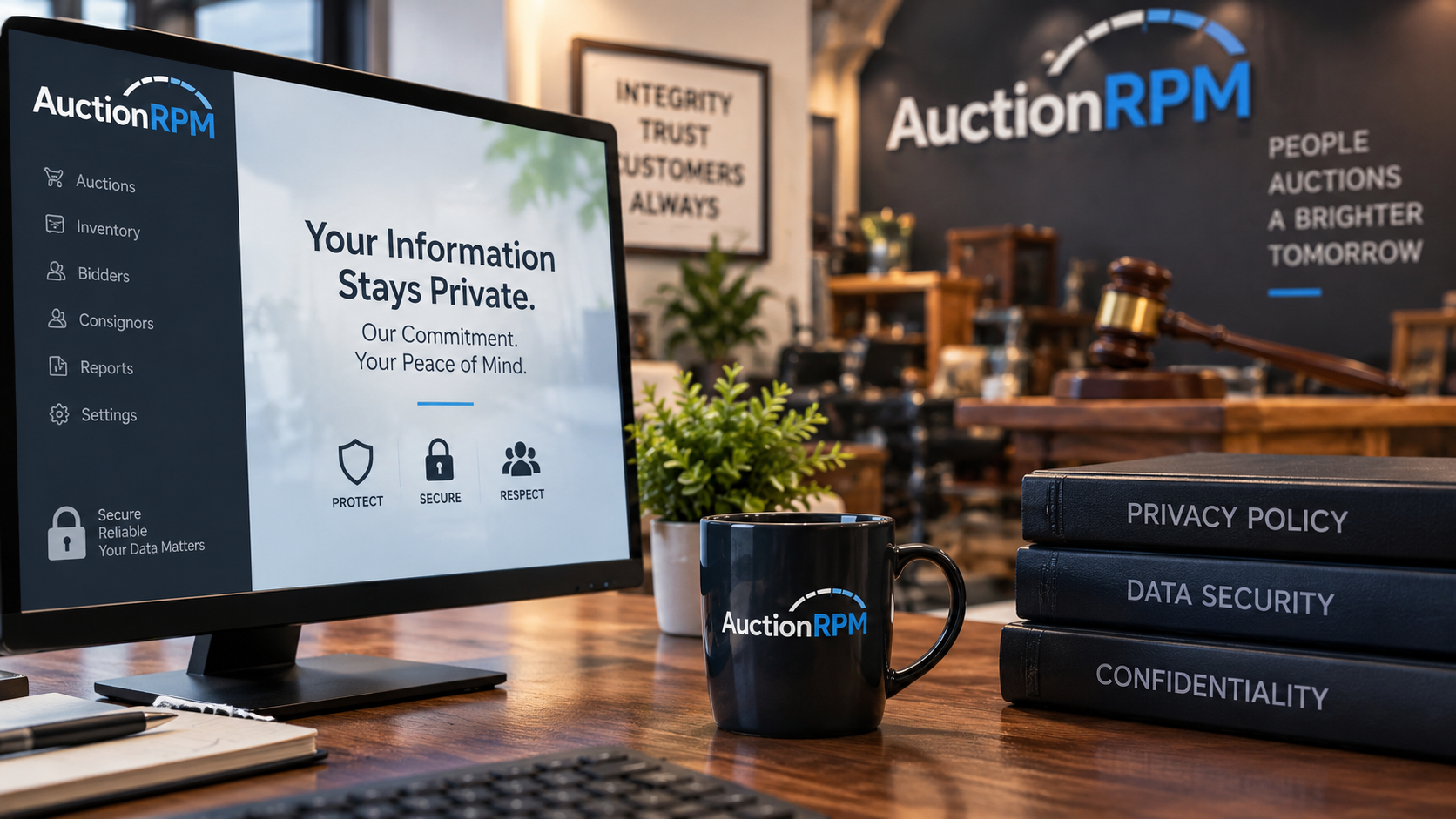 AuctionRPM privacy and confidentiality commitment in an auction office