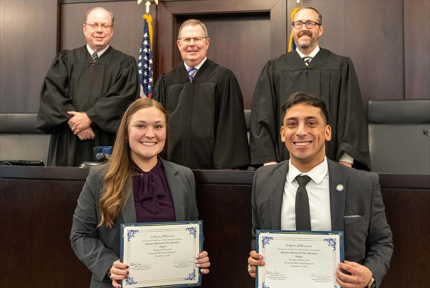 This previous weekend, we competed in the annual Thompson Coburn Intramural Moot Court competition at UNT Dallas College of Law (@untdallaslaw). After 2 indefatigable days of advocacy, my co-counsel @katelyn.mitchell6 and I advanced all the way to th