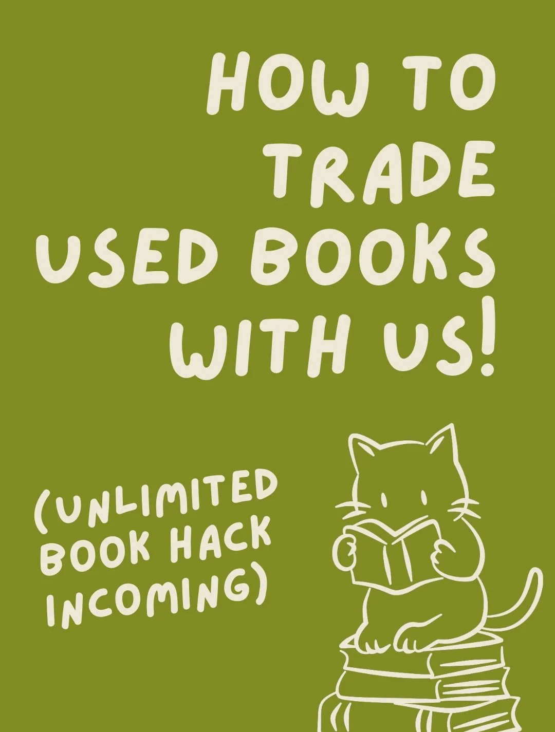 We have a real passion for used books! Our trade program allows you to earn credit for bringing in books, then spend it on other used titles. What questions do you have about how it will work? Drop em here ⬇️🐈